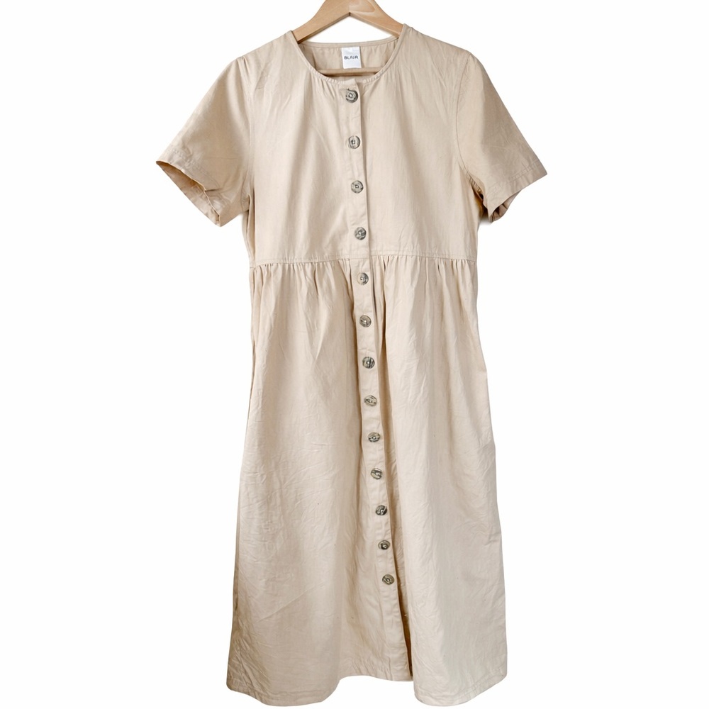 Blair 100% Cotton Button Front Midi Dress Beige Size Small